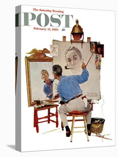 "Triple Self-Portrait" Saturday Evening Post Cover, February 13,1960-Norman Rockwell-Premier Image Canvas