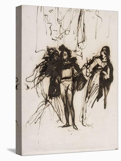 Trois personnages en costume renaissance; projet pour le "Faust" de Goethe :Méphisto, Faust et-Eugene Delacroix-Premier Image Canvas