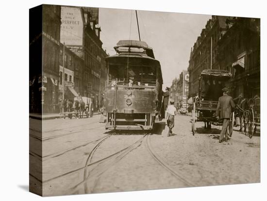 Trolleys and Cars-Lewis Wickes Hine-Stretched Canvas