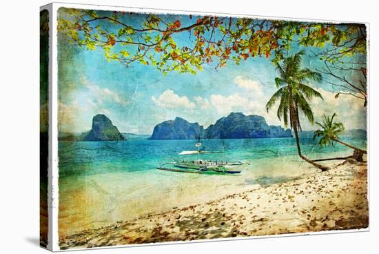 Tropical Beach - Artwork In Painting Style-Maugli-l-Stretched Canvas