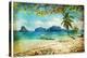 Tropical Beach - Artwork In Painting Style-Maugli-l-Stretched Canvas