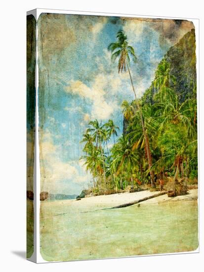 Tropical Beach -Retro Styled Picture-Maugli-l-Stretched Canvas