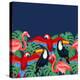 Tropical Birds Seamless Pattern with Palm Leaves-incomible-Stretched Canvas