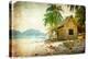Tropical Bugalow -Retro Styled Picture-Maugli-l-Stretched Canvas