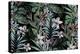 Tropical Floral Print. Variety of Jungle and Island Flowers in Bouquets in a Dark Exotic Print. All-rosapompelmo-Stretched Canvas