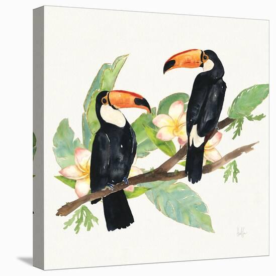 Tropical Fun Bird I Leaves-Harriet Sussman-Stretched Canvas