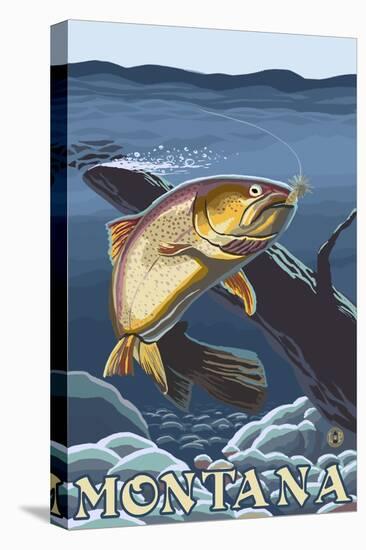 Trout Fishing Cross-Section, Montana-Lantern Press-Stretched Canvas