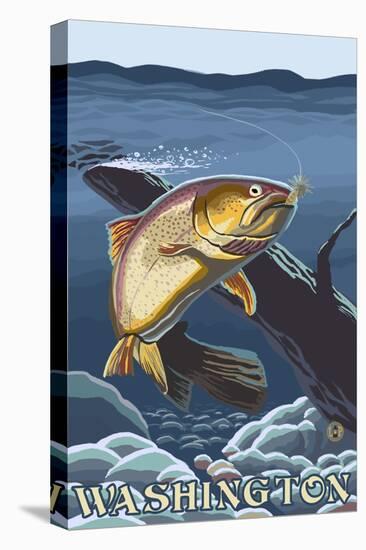 Trout Fishing Cross-Section, Washington-Lantern Press-Stretched Canvas