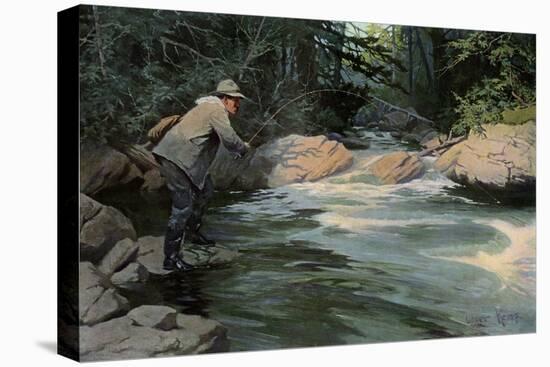 Trout on the Hook of a Fisherman in the north Woods, Circa 1900-null-Premier Image Canvas