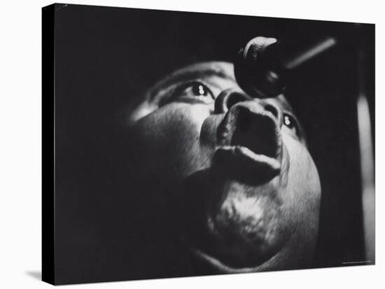 Trumpeter Louis Armstrong Belting Out His Famous Rendition of the Song "Hello Dolly" in a Nightclub-John Loengard-Premier Image Canvas