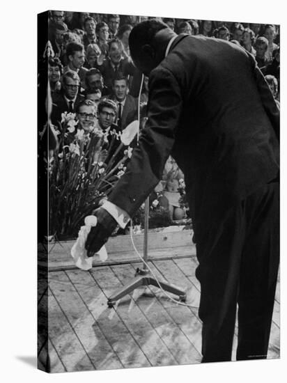 Trumpeter Louis Armstrong Bowing to a Spellbound Dutch Audience During a Concert with His Band-John Loengard-Premier Image Canvas