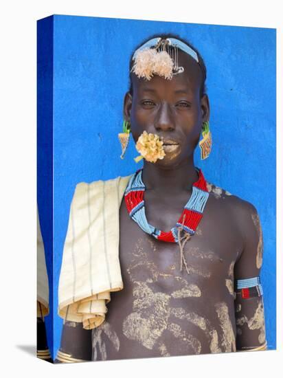 Tsemay Man with Flower in Mouth at Weekly Market, Key Afir, Lower Omo Valley, Ethiopia, Africa-Jane Sweeney-Premier Image Canvas