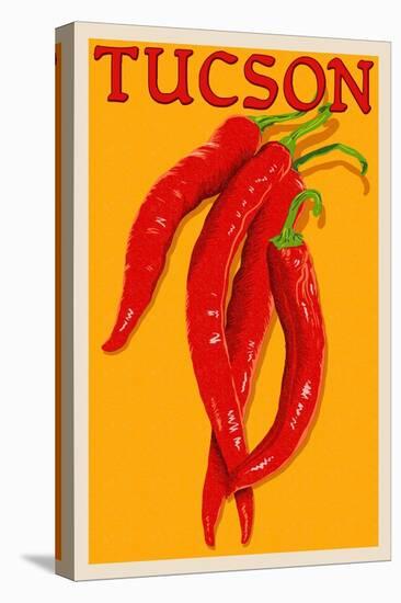 Tucson, Arizona - Red Chili - Letterpress-Lantern Press-Stretched Canvas