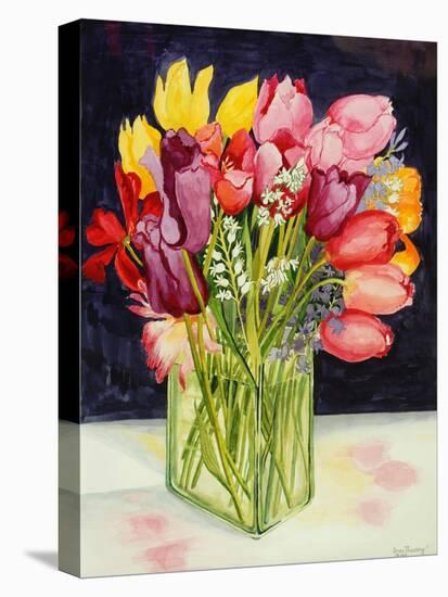 Tulips and Bluebells in a Rectangular Glass Tub, 2001-Joan Thewsey-Premier Image Canvas