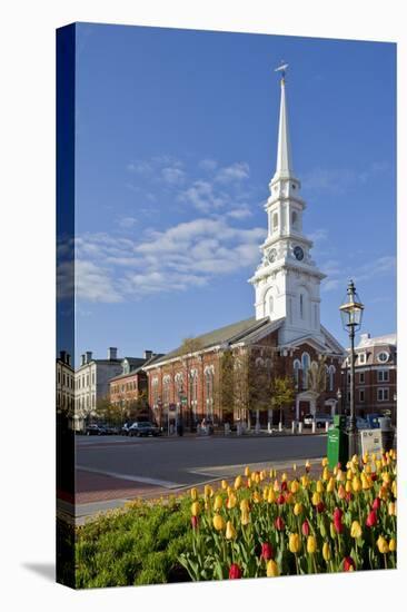 Tulips and North Church in Market Square. Portsmouth, New Hampshire-Jerry & Marcy Monkman-Premier Image Canvas