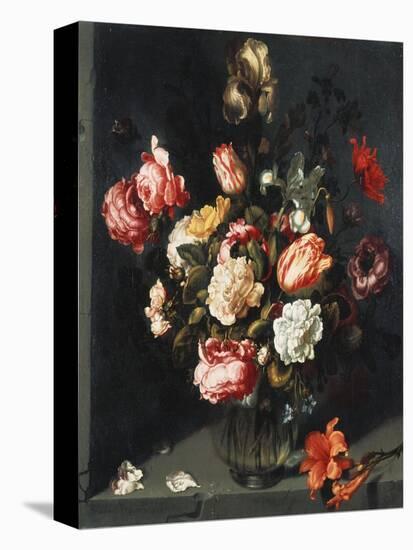Tulips, Peonies, a Lily, Iris and Other Flowers in a Glass Vase, in a Niche, 1619-Jean-Baptiste-Camille Corot-Premier Image Canvas
