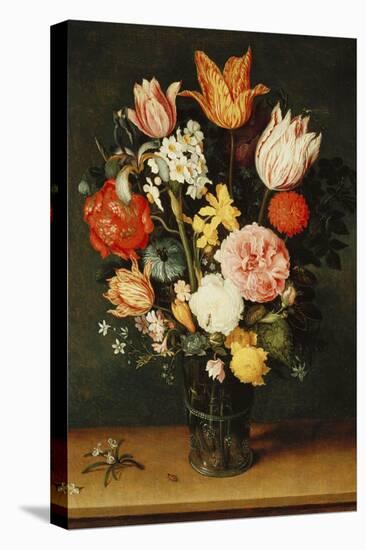 Tulips, Roses and Other Flowers in a Glass Vase-Hendrik Avercamp-Premier Image Canvas