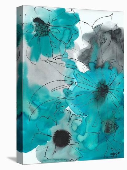 Turq and Grey Flowers-Jodi Pedri-Stretched Canvas