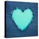 Turquoise Vintage Heart on Blue Denim Fabric-Anna-Mari West-Stretched Canvas