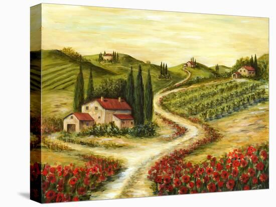 Tuscan Road With Poppies-Marilyn Dunlap-Stretched Canvas