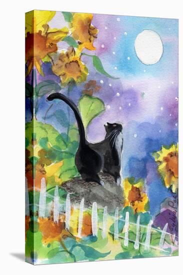 TUXEDO CAT MOONLIGHT SUNFLOWERS-sylvia pimental-Stretched Canvas