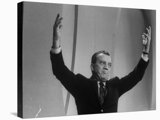 TV Emcee Ed Sullivan Holding His Arms Up, During 20th Anniversary Show-Arthur Schatz-Premier Image Canvas