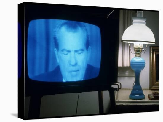 TV Image of Pres. Richard M. Nixon Announcing His Resignation in Speech from the Oval Office-Gjon Mili-Premier Image Canvas