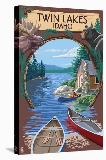 Twin Lakes, Idaho - Cabin on Lake Montage-Lantern Press-Stretched Canvas