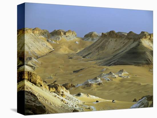 Two 4X4S Descend from the Escarpment on the Approach to Dakhla Oasis in the Western Desert, Egypt-Julian Love-Premier Image Canvas