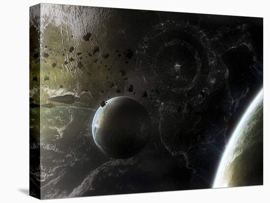 Two Alien Destroyer Vessels Patrol the Orbit of their Immensely Large Homeworld-Stocktrek Images-Premier Image Canvas