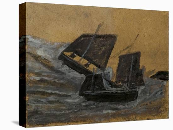 Two Black Boats Sailing up Dark Grey Waves (Oil on Card)-Alfred Wallis-Premier Image Canvas