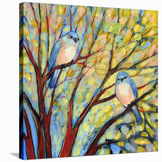 Two Bluebirds-Jennifer Lommers-Stretched Canvas