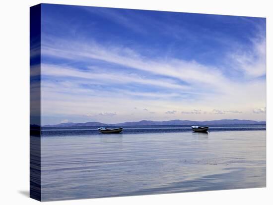 Two Boats on the Lake, Kollabaya, Challapampa, Isla del Sol, Lake Titicaca, Bolivia, South America-Simon Montgomery-Premier Image Canvas