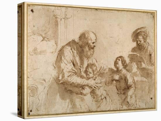 Two Boys Comforted by a Bearded Elder, While Another Bearded, Middle-Aged Man Reads a Book-Guercino (Giovanni Francesco Barbieri)-Premier Image Canvas