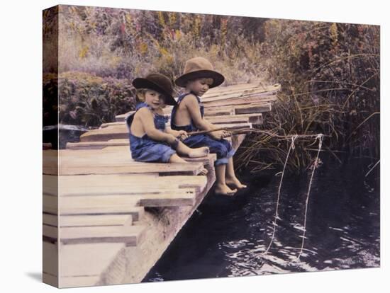 Two Boys Fishing Off of Bridge-Nora Hernandez-Premier Image Canvas