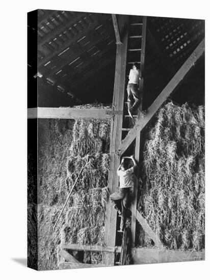 Two Boys Playing in a Barn-Ed Clark-Premier Image Canvas