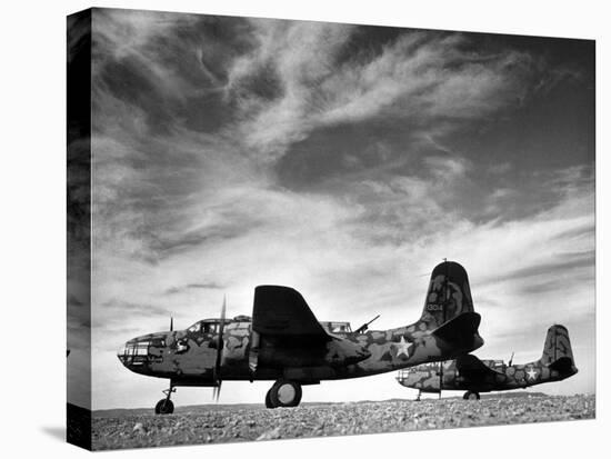 Two Camouflaged A-20 Attack Planes Sitting on Airstrip at American Desert Air Base, WWII-Margaret Bourke-White-Premier Image Canvas