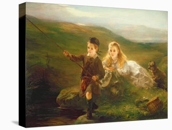 Two Children Fishing in Scotland-Otto Leyde-Premier Image Canvas