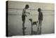 Two Children on Beach with Dog-null-Premier Image Canvas