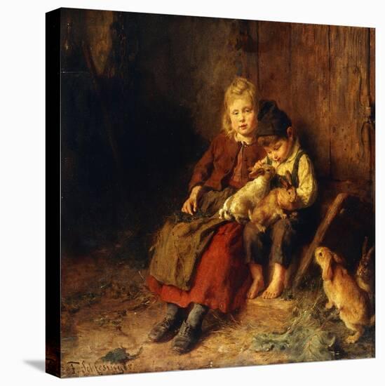 Two Children Playing with Rabbits-Felix Schlesinger-Premier Image Canvas