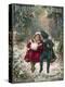 Two Children Sitting on a Swing in a Snowy Landscape-null-Premier Image Canvas