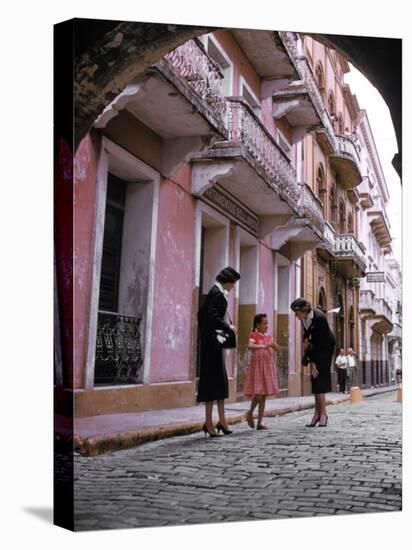 Two Eastern Airlines Stewardesses Talking to Native Girl on Street-null-Premier Image Canvas