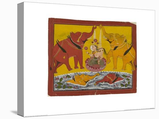 Two Elephants Bathing Gaja Lakshmi-null-Stretched Canvas