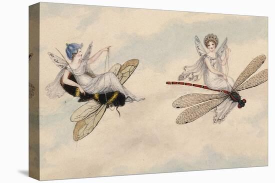 Two Fairies Flying Through the Air, One Seated on a Bee and the Other on a Dragonfly-Amelia Jane Murray-Premier Image Canvas