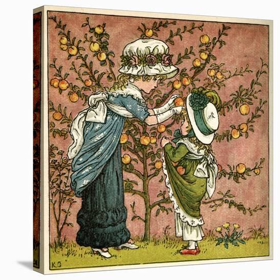 Two Girls Picking Apples from a Tree-Kate Greenaway-Stretched Canvas