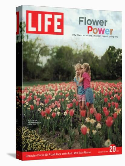 Two Girls Sharing a Secret Standing in Tulip Beds at a Dallas Flower Show, April 29, 2005-Greg Miller-Premier Image Canvas