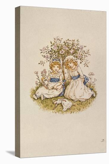 Two Girls with Dolls Sitting under a Rose Bush, 19Th Century-Kate Greenaway-Premier Image Canvas