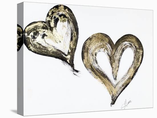 Two Gold and Black Hearts-Gina Ritter-Stretched Canvas