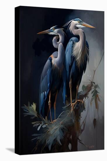 Two Great Blue Herons-Vivienne Dupont-Stretched Canvas