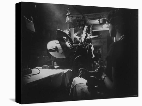 Two Guitarists and Vocalist Entertaining at Club Chez Genevieve-Gjon Mili-Premier Image Canvas